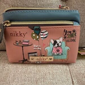 NWT Nicole Lee Mini Bag in Dusty Rose/Teal/Gray Gold Accents 2 Zippered Wallet